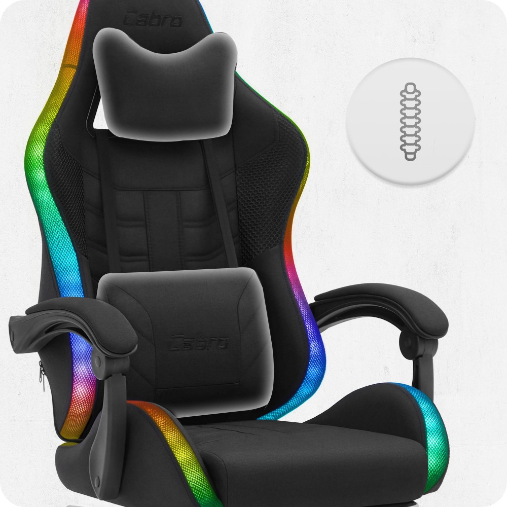 Fotel gamingowy C501 Czarny LED Tkanina