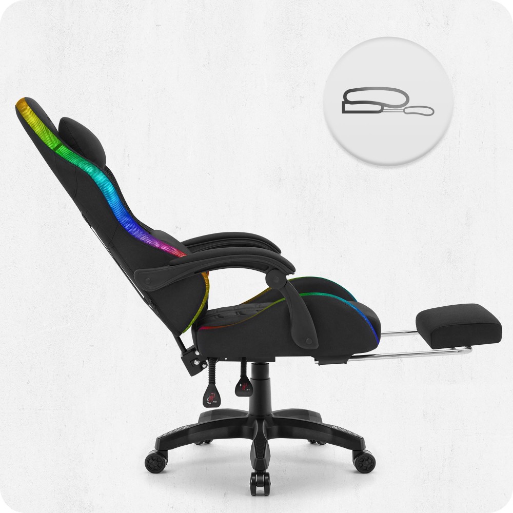 Fotel gamingowy C501 Czarny LED Tkanina