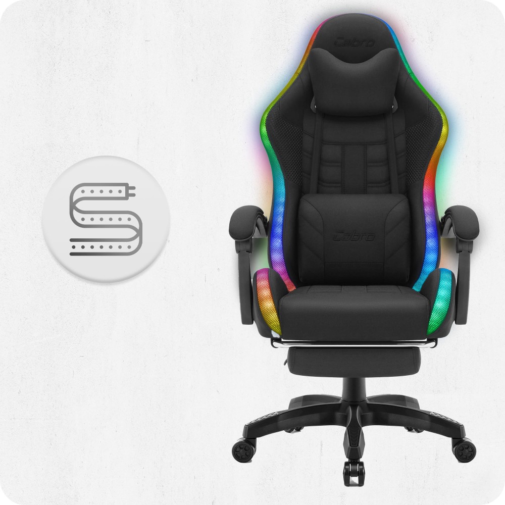 Fotel gamingowy C501 Czarny LED Tkanina