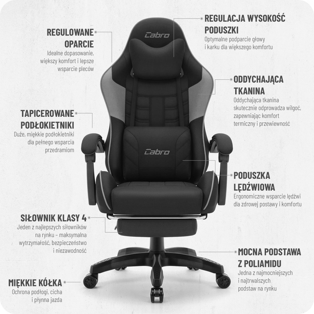 Fotel gamingowy C501 Czarny Szary Tkanina