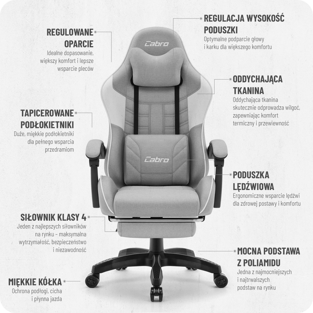 Fotel gamingowy C501 Szary Biały Tkanina
