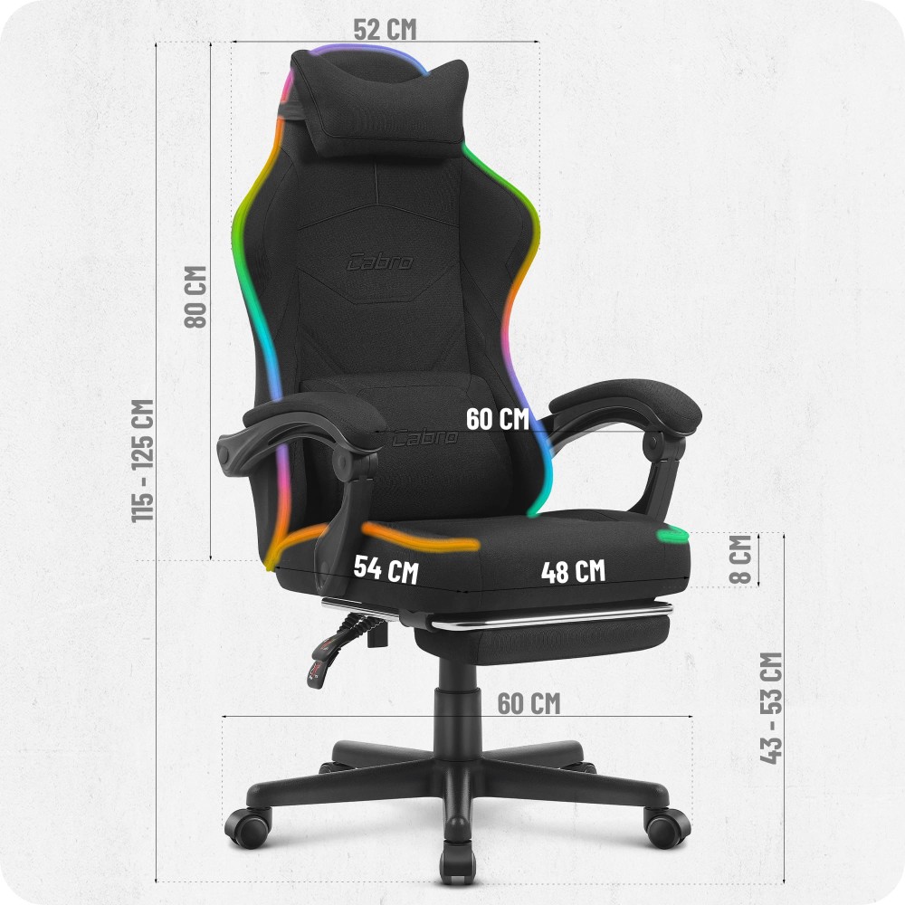 Fotel gamingowy C502 Czarny LED Tkanina