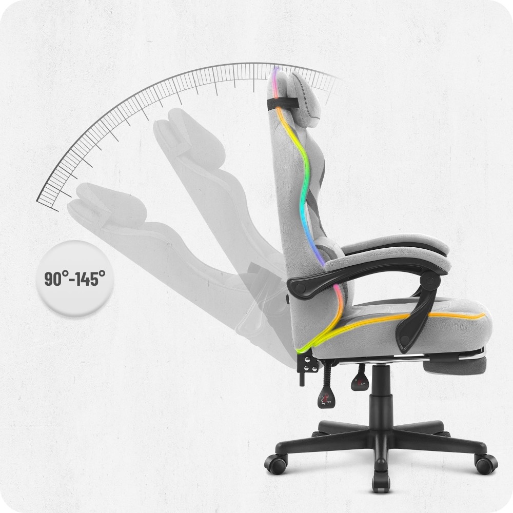 Fotel gamingowy C502 Szary LED Tkanina