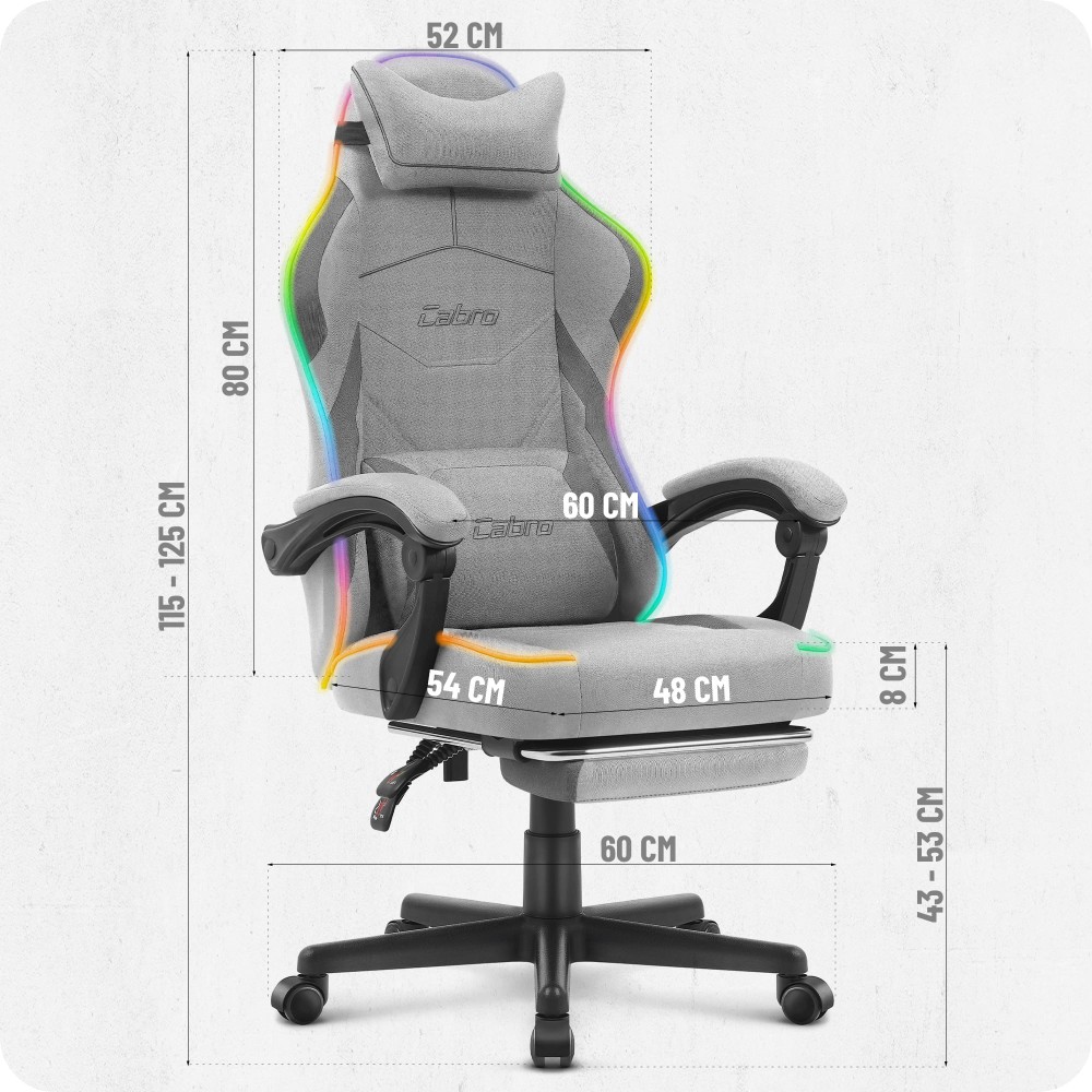 Fotel gamingowy C502 Szary LED Tkanina