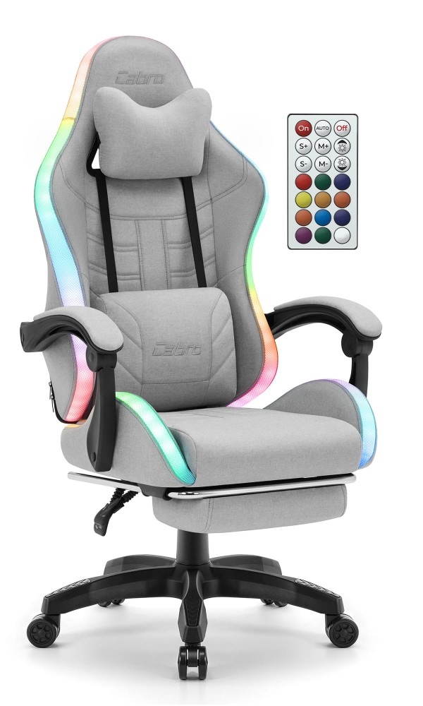 Fotel gamingowy C501 Szary LED Tkanina