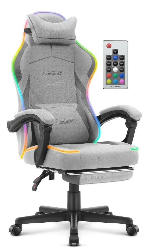 Fotel gamingowy C502 Szary LED Tkanina